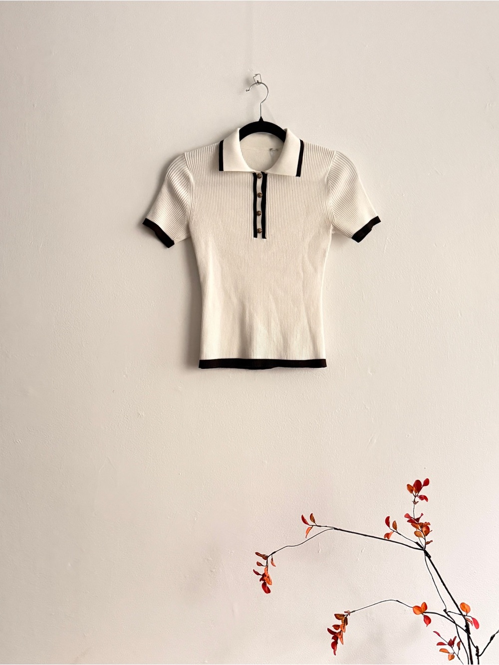 Commense Cream Polo Top with Black Trim